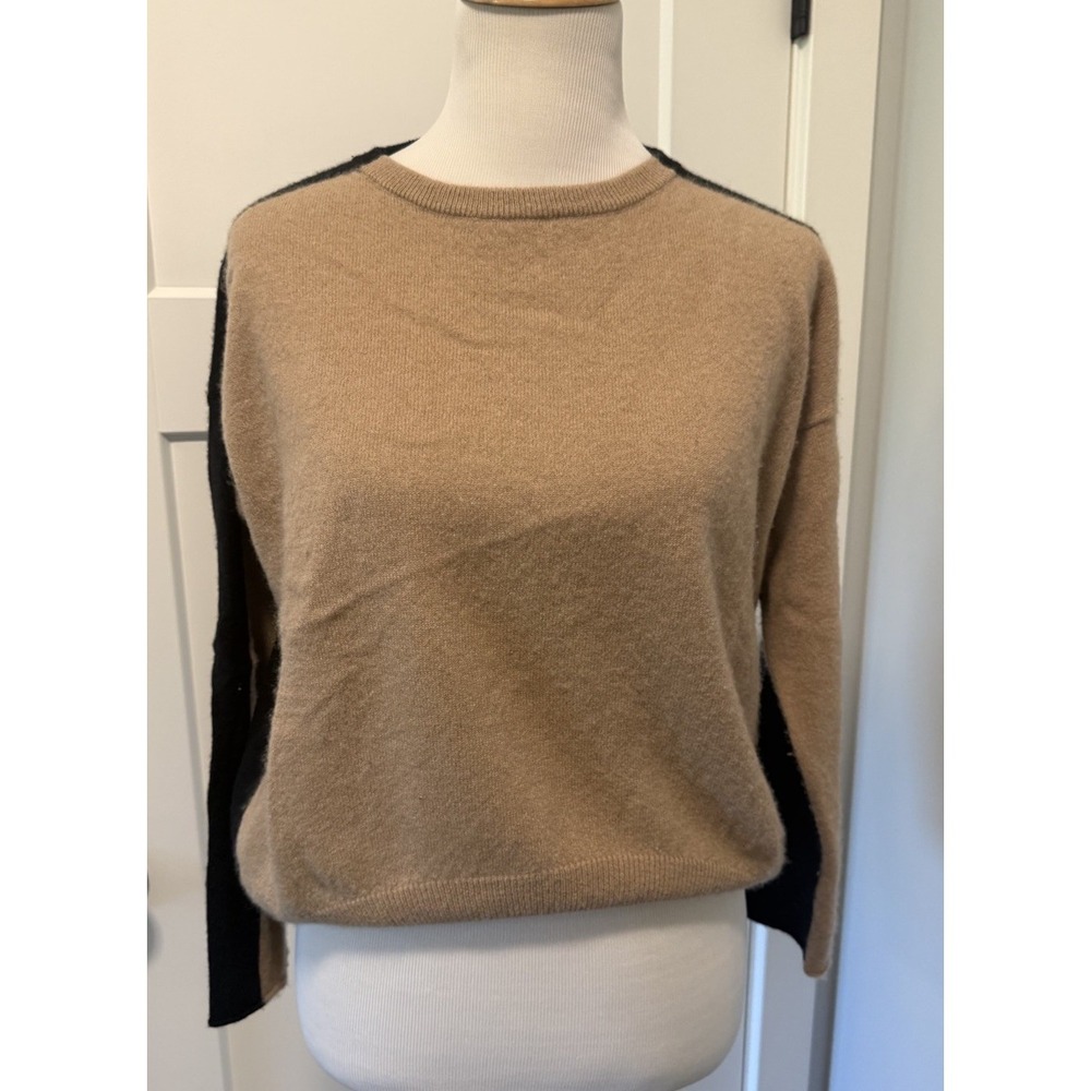 Brodie Cashmere Summer Colourblock Crew Tan And Black Size Medium